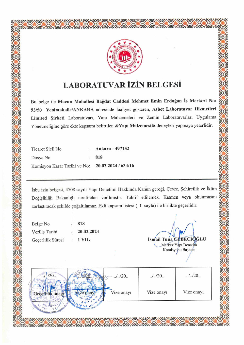 Laboratuvar İzin Belgesi ilk sayfa önizlemesi